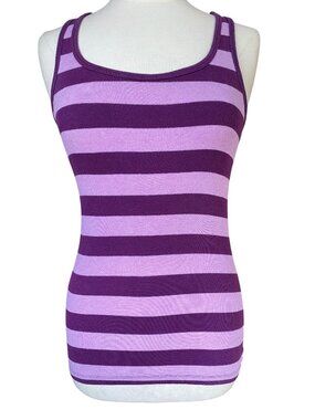 Vintage Old Navy Y2K Purple Striped Ribbed Tank Top Cami Fitted Coquette 2000s-M